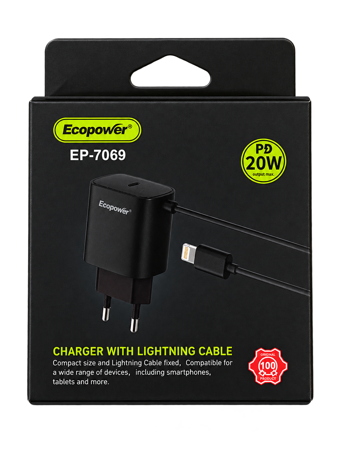 Cargador Ecopower 20W lightning c/ cable