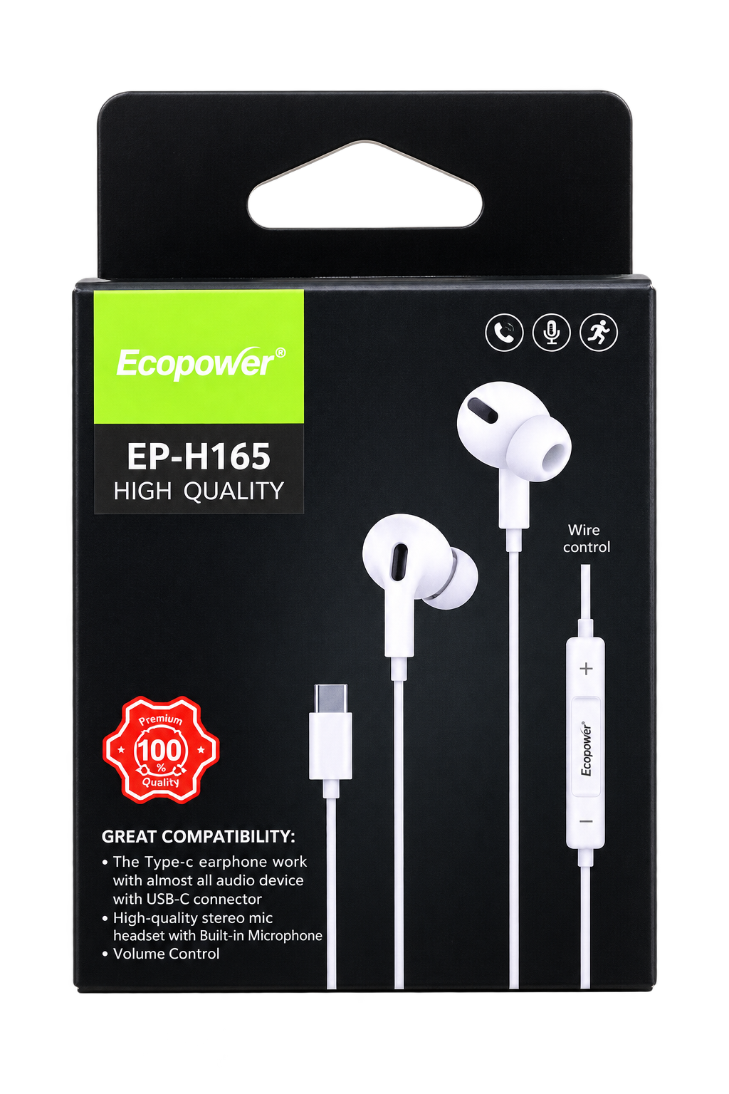 Auricular c/ cable ecopower tipo C